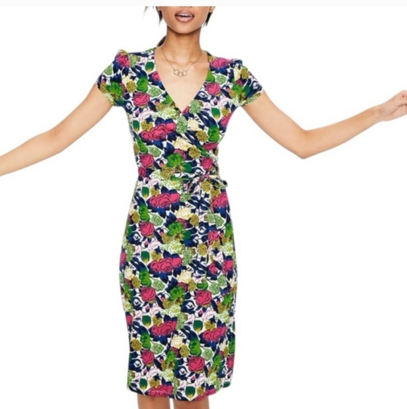 Boden Feminine Floral Wrap Dress Cottagecore Womens Size 10 Long - Picture 3 of 16
